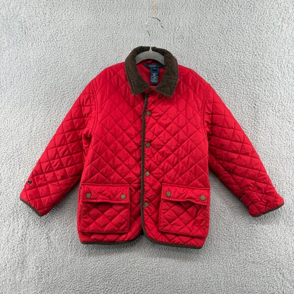 Polo Ralph Lauren Girls Red Quilted Barn Jacket Corduroy Collar Size 5 - Picture 2 of 13
